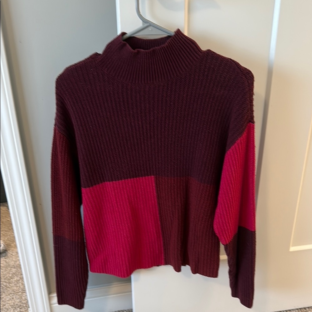 BP Red and Pink Cowl Neck Sweater with Color Block Design